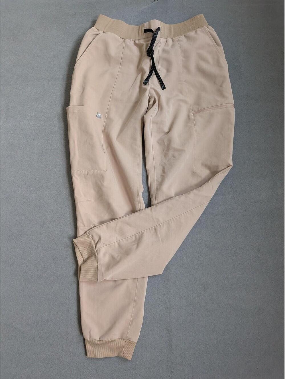 Fabletics Jogger Pants Mens M Beige Elastic Waist Pockets Stretch Gym Running